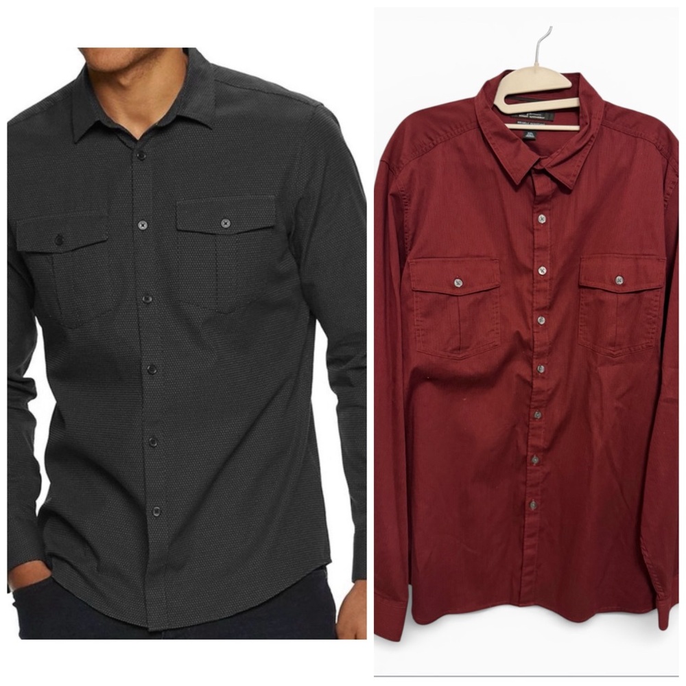 Marc Anthony Men's Burgundy Texture Casual Button Up Long Sleeve Shirt XXL
